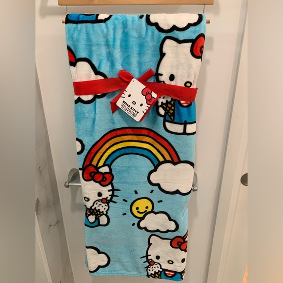 🌈 🧸 NWT Hello Kitty 🌈 Cute Ice Cream & Rainbows Twin Throw Blanket 🌈🧸 - Picture 1 of 7